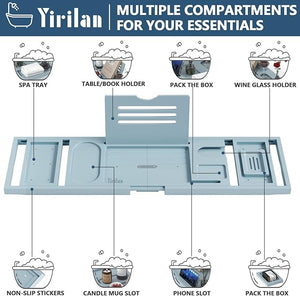Yirilan Bathtub Trays for TubBath Tray Foldable Bathtub CaddyBathtub TrayGrey