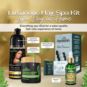 Herbishh Hair Color Shampoo for Gray Hair ? Natural Hair Dye Shampoo ? Lasts Up To 3-4 Weeks ? 500ML ? 3-In-1 Hair Color ? Colors Cleanses and Conditions (Black GiftSet)