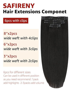 Clip in Hair Extensions Real Human Hair, 14 Inch 100g, #1B Natural Black,Remy Human 6Pcs With 18 Clips Hair Extensions Clip ins for Women, Natural Human Hair(#1B,14'')