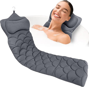 REEZEIVI Full Body Bath PillowThick Bathtub Cushion with Laundry BagBath Pillow with 13 Non-Slip Suction CupsSoft 3D Mesh FabricBathtub Cushion for Headrest Neck and Back Support (Gray)
