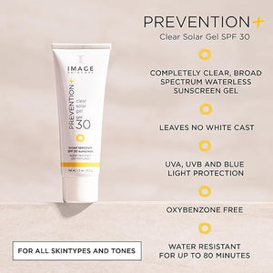 IMAGE Skincare PREVENTION+ Clear Solar Gel SPF 30 Sunscreen Broad Spectrum Transparent Weightless Finish and No White Cast Perfect Travel Size 1.5 oz
