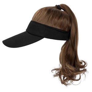 Visor Hat Wig for Women Baseball Cap Wig with Curly Synthetic Hair Extensions Ponytail Cap Wig Sun Hat with Hair Wig