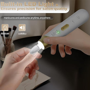 Electric Nail File Drill Cordless 2000 mAh Rechargeable Nail Filer Electric Portable Nail Dril Machine Drill for Nails Acrylic Manicure and Thick Toenails Buffer Grinder Care Professional (Golden)