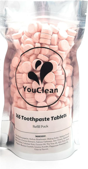 Refill Pack - 365 Toothpaste Tablets - Natural Remineralization &amp Whitening with Nano Hydroxyapatite - Travel or Daily Use - Fluoride Free (Strawberry365)