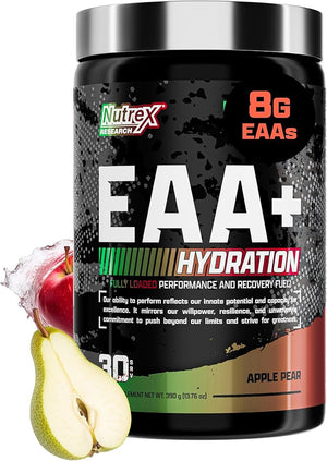 Nutrex Research EAA Hydration | EAAs + BCAAs Powder | Muscle Recovery Strength Muscle Building Endurance | 8G Essential Amino Acids + Electrolytes | Apple Pear 30 Servings