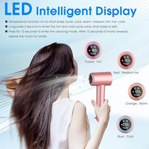 KARFUN Plasma Hair Dryer 1500W High Speed Blow Dryer with Plasma Tech (Positive+Negative Ionic) LED Display 5 Temps 2 Speed Thermo-Control Fast Drying Plasma Hairdryer for Home Travel (Rose Gold)