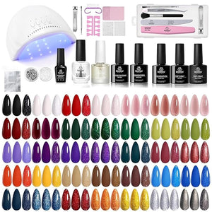 Beetles Gel Nail Polish Kit with U V Light - 68 Pcs Nails Kit 45 Colors Winter Christmas Gel Polish Set Mystic Wonderland Soak Off Red Green Nude DIY Manicure Nail Salon Gifts for Women Teens Girls