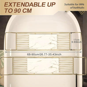 BVL Bathtub Tray Stainless Steel with Marble Base Gold Bathtub Tray with White Marble Base Adjustable &amp; Rustproof Bath Caddy for Spa, Relaxation, Bath Bombs