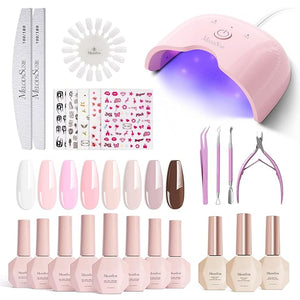 MelodySusie Gel Nail Polish Kit with UV Light P-ART06F- Popular Color Gel with Builder and Baser &amp;Glossy Top Coat Soak Off Includes Nail Art Tools Nail Art Gift for Women &amp; Girls