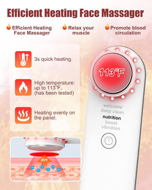 Electric Face Massager, Portable Hot and Cold Facial Massage Tools for Skin Care, Heating and Cooling Device with Multi-Color and Vibration, Deep Cleansing Tool with Base, Gifts for Women (White)