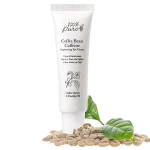 100% PURE Coffee Bean Caffeine Eye Cream Refresh &amp Hydrate Under Eye Treatment Reduce Puffiness Dark Circles Wrinkles with Green Tea Rose Hip Vitamin E - Youthful Vibrant Eyes - Vegan - 1 oz