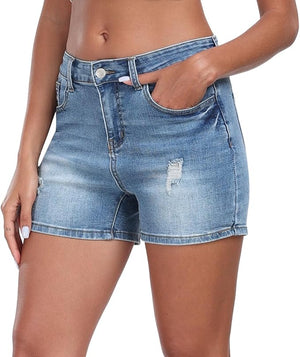 Mid Rise Denim Stretchy Jean Shorts for Women