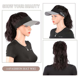 Hat Wig for Women Baseball Hat wig women's wig short curly hair wool curly wig ponytail braid wavy wig