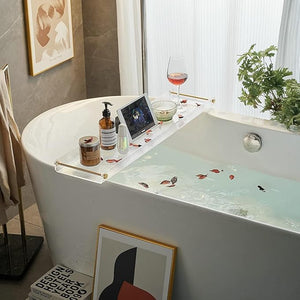 Bathtub Tray Acrylic Bath Tray Bathtub Caddy Non-Slip Bath Tub Tray Table with Gold Brushed Handles