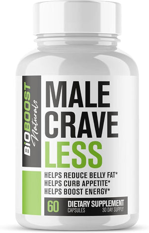Male Crave Less - Fat Burner &amp Appetite Suppressant for Men to Help Shed Belly Fat Sustain Muscle &amp Boost Energy | 3rd Party Tested Supplement - 60 Weight Loss Pills to Help Lose Weight