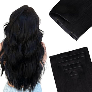 GOO GOO Invisi Edge Clip in Hair Extensions 22inch 200g 9Pcs Injected Seamless PU Clip in Hair Extensions Virgin Real Human Hair #1 Jet Black