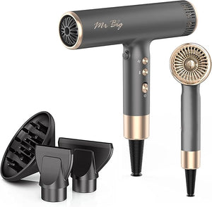 Mr Big Hair Dryer Italian Style Professional Ionic Anti Frizz with Intelligent Temperature Sensor Lightweight at 12oz Self-Cleaning Brushless Motor T-Shaped Insanely Powerful Air Flow 120000 RPMs