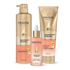 Pantene Abundant &amp Strong 3-Piece Regimen with B5 Complex + Niacinamide Shampoo (13.5 oz) Conditioner (8 oz) Serum (2 oz) for Hair Loss Thinning Anti-Breakage Volume - Grows Healthier