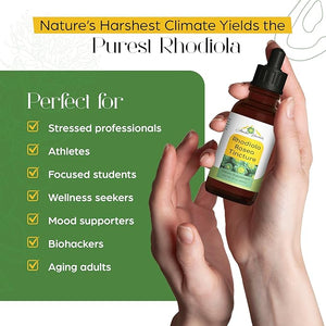 Alaskan Rhodiola Rosea Tincture ? Natural Stress Support Rhodiola Supplement, Adaptogen for Energy &amp; Mental Clarity, Liquid Extract for Anxiety &amp; Focus ? 2 oz