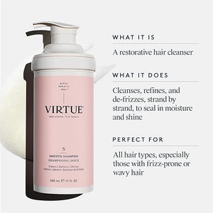 VIRTUE Smooth Sulfate Free Shampoo for Frizz Control for Curly Hair Safe for All Hair Types Color Safe