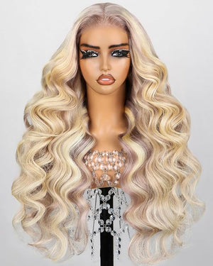 10/613 Lace Front Wigs Human Hair 5x6 Wear and Go Glueless Wigs Human Hair 240% Density Highlight Closure Wigs New Body Wave Wig Pre Cut Lace Bleached Knots (20inch, 5X6 New Body Wave)