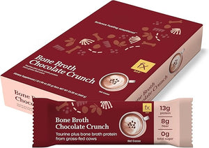 Fx Bone Broth Protein Bar - 13g Protein with Taurine + Grass Fed Collagen for Healthy Aging Skin + Gut Health - 0g Sugar Chocolate Crunch Flavor (12 Bars)