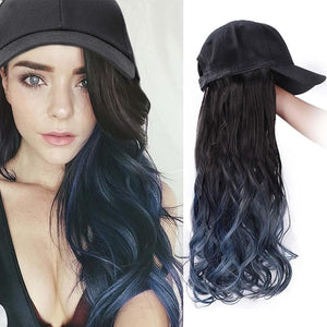 Women Baseball Cap Wig Long Curly and Wavy Wig Sunshade Baseball Cap Integrated Wig Cap Women's Wig Cap