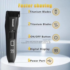Beard Trimmer for Men Groin &amp Body Hair Trimmer Electric Shaver Nose &amp Ear Hair Clippers 4 in 1 Men's Grooming Kit Waterproof Wet/Dry Groomer with Travel Case LED Display