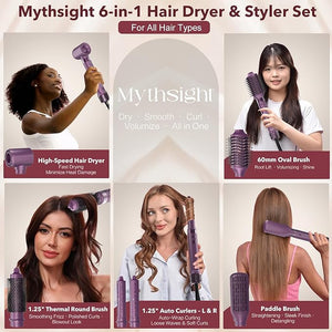 StyleVibe 6-in-1 Air Styler Hair Dryer &amp Blow Dryer Brush with Auto Wrap Curl L/R Fast Drying Smooth Blowouts Root-Lift Volume No Heat Damage Frizz-Free Thermal Brush with Travel Bag