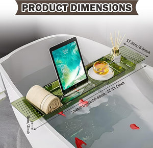 Acrylic Bathtub Tray for Large Soaking Tub, Tub Tray for Bathtub Expandable for Women Relaxing with Anti-Slip mat (Green)