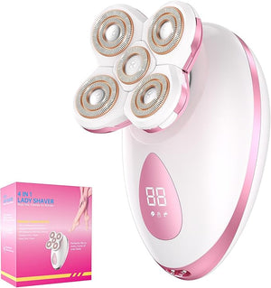 Electric Razors for Women Legs - Painless Body Shavers for Sensitive Skin - 5 in 1 Cordless Lady Trimmer for Women's Leg, Bikini and Face - Waterproof Wet/Dry Remover, Rechargeable, Pink