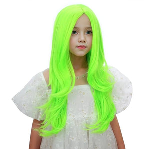Neon Green Wig for Kids Girls Long Green Ombre Middle Part Wig Children Light Green Wavy Curly Wig Heat Resistant Synthetic Wig with Wig Cap