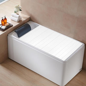 Bathtub Tray Foldable Waterproof Bathtub Insulation Cover with 0.65cm Thickness Anti-dust PVC Shutter Bath Lid Store Wine Glass Books Tablets Cellphones (White 150 * 70 * 0.65 CM)