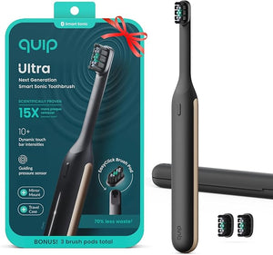 Quip Ultra Next Generation Smart Toothbrush - Timed Electric Toothbrush with Case - Replaceable Brush Head Soft Bristles Silicone Handle 30-Day Battery Life - Travel Toothbrush - Eclipse