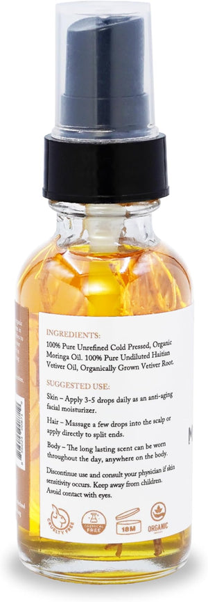 Papa Rozier Farms Pure Organic Moringa Infused with Vetiver Root 1oz - Undiluted Cold Pressed And Unrefined For Hair Skin Eyelashes Eyebrows &amp Nails Pack of 1