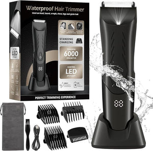 Men Hair Removal ShaversWaterproof Public Hair GroomersManscape Cordless Ball Trimmer Male Painless Wet Dry Hygiene Razor with Standing Charging Dock SMT110 Black