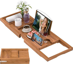 Premium Teak Bathtub Tray Caddy Expandable Wooden Bath Tray for TubLuxury Bathroom AccessoriesGreat House Warming Anniversary &amp Wedding and Birthday Gifts