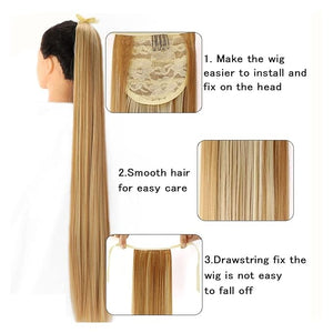 Hair Accessories 1 Pack Long Straight Drawstring Hair Clip Ponytail Extension Synthetic Wig Hair Extensions Bun for Everyday Party Use Hair Pieces For Women(1055CM)