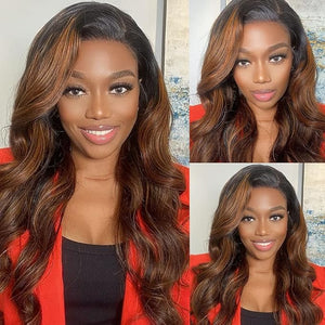 UNICE Ombre Highlight Body Wave 4x4 Lace Closure Free Part Brown Human Hair Wavy Closure with Dark Roots FB30 Color 20 inch