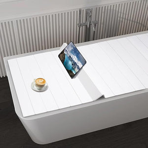 Folding Bathtub Cover PVC Bathtub Protector with Heat Retention Waterproof Tray for Flat Bathtubs Adjustable Dust Prevention White 70.87 x 31.5