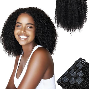 SIYUSI Afro Kinky Curly Clip In Extensions 4B 4C 100% Brazilian Reamy Human Hair Clip Ins Invisible &amp Scalp-Friendly Natural Black Color 4.23oz 7pcs (26 Inch)