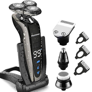 Electric Shaver Razor for Men Rechargeable 100% Waterproof Rotary for Shaving with Nose Trimmer Sideburns Trimmer Face Cleaning Brush