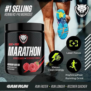 6AM Run Marathon | Running Supplements for Endurance &amp; Stamina | Amino Energy with BCAAs for a Clean Pre Running Fuel | No Jitters | Marathon Essentials | Raspberry Iced Tea | 40 Servings