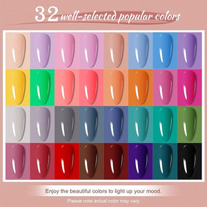 JODSONE Gel Nail Polish Kit with U V Light 32 Color Soak Off Base&amp;Top Glitter Coat Gel Polish for DIY Manicure Lovers