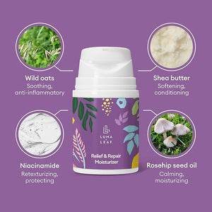 LUMA &amp LEAF Dry Skin Face Moisturizer ? Hydrating Face Cream for Eczema Rosacea-Prone &amp Sensitive Skin with Niacinamide Shea Butter &amp Wild Oats ? Lightweight and Vegan