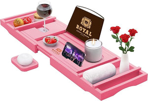 ROYAL CRAFT WOOD Non-Foldable Bathtub Tray - Wood Bath Tray for Tub, Bamboo Bathtub Shelf, Expandable Bath Table Trays, Luxury Bathroom Accessories for New Home &amp; Unique Gift for Women
