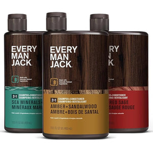 Every Man Jack Men's 2-in-1 Daily Shampoo + Conditioner Variety Pack - Includes 3 Outdoor Inspired Scents Scents - Amber + Sandalwood Cedar + Red Sage Sea Minerals + Citron 13.5 oz (3 Pack)