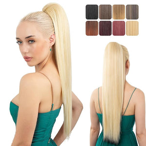Ponytail Extension, 24" Long Straight Claw Clip Ponytail Extension clip on ponytails hair clip Hair claw clip Fake Ponytail Hairpieces for Women - Ash Blonde with Blonde HL