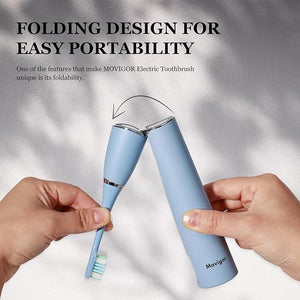 Foldable Electric Toothbrush for Adults ? Dual UV Sanitization, 272 Sonic Modes, USB-C Rechargeable, 4 Brush Heads, Leather Travel Case, Portable Blue Toothbrush