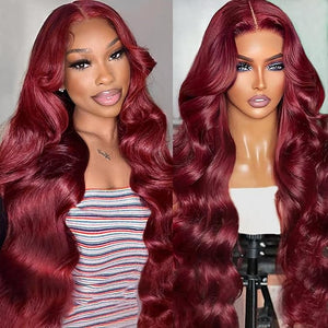 IWISH 99J Burgundy Lace Front Wigs Human Hair 200% Density 13x6 Red Body Wave Lace Frontal Human Hair Wigs Pre Plucked Colored Wigs for Women 30 Inches